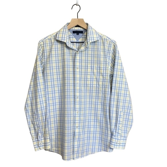 Tommy Hilfiger Men’s Slim Fit Plaid Shirt. Blue Yellow Size 15 1/2 32-33 #1132 - Picture 1 of 3